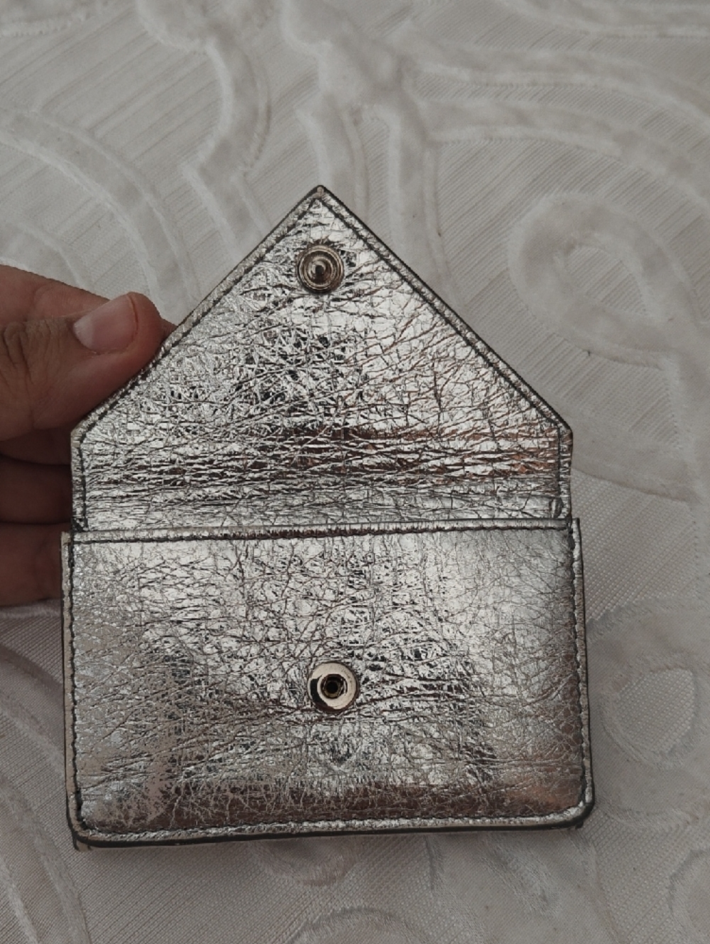 Vintage Balenciaga Metallic Silver Crinkled Leather Card Case - Picture 3 of 9